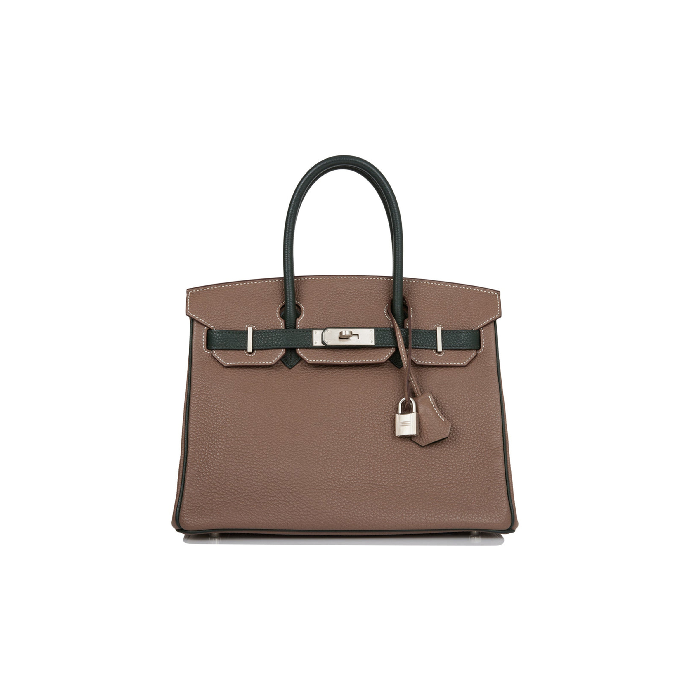 HERMES SPECIAL ORDER (HSS) BIRKIN 30 ETOUPE AND VERT FONCE TOGO BRUSHED PALLADIUM HARDWARE ( 30cm*22*16cm)