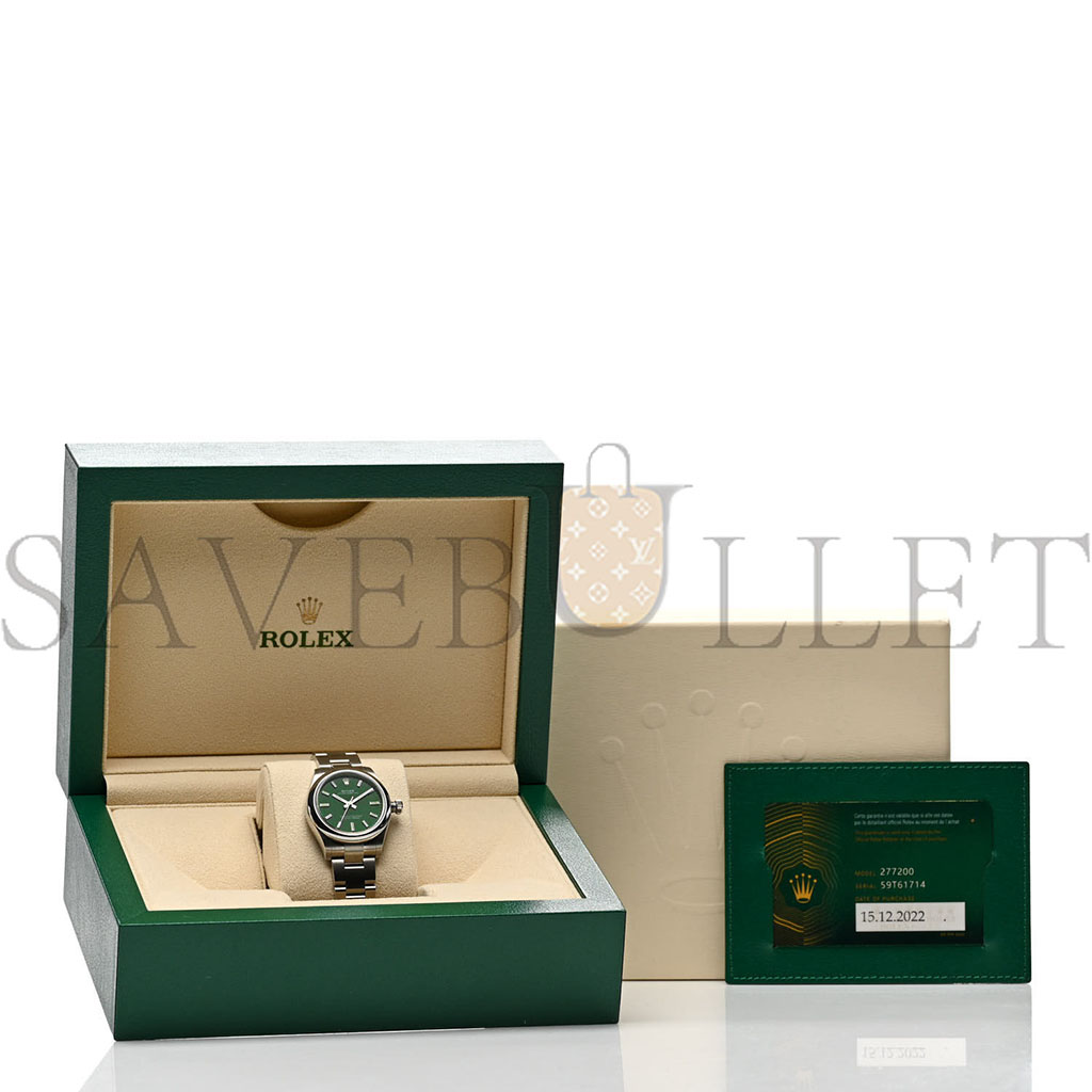 ROLEX STAINLESS STEEL 31MM OYSTER PERPETUAL WATCH GREEN 277200