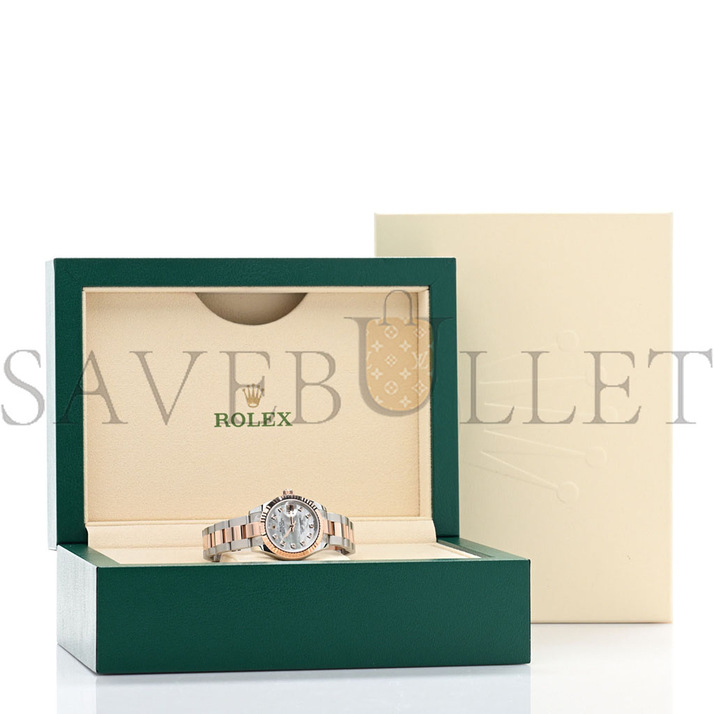 ROLEX STAINLESS STEEL 18K EVEROSE GOLD DIAMOND MOTHER OF PEARL 28MM OYSTER PERPETUAL DATEJUST WATCH 279171