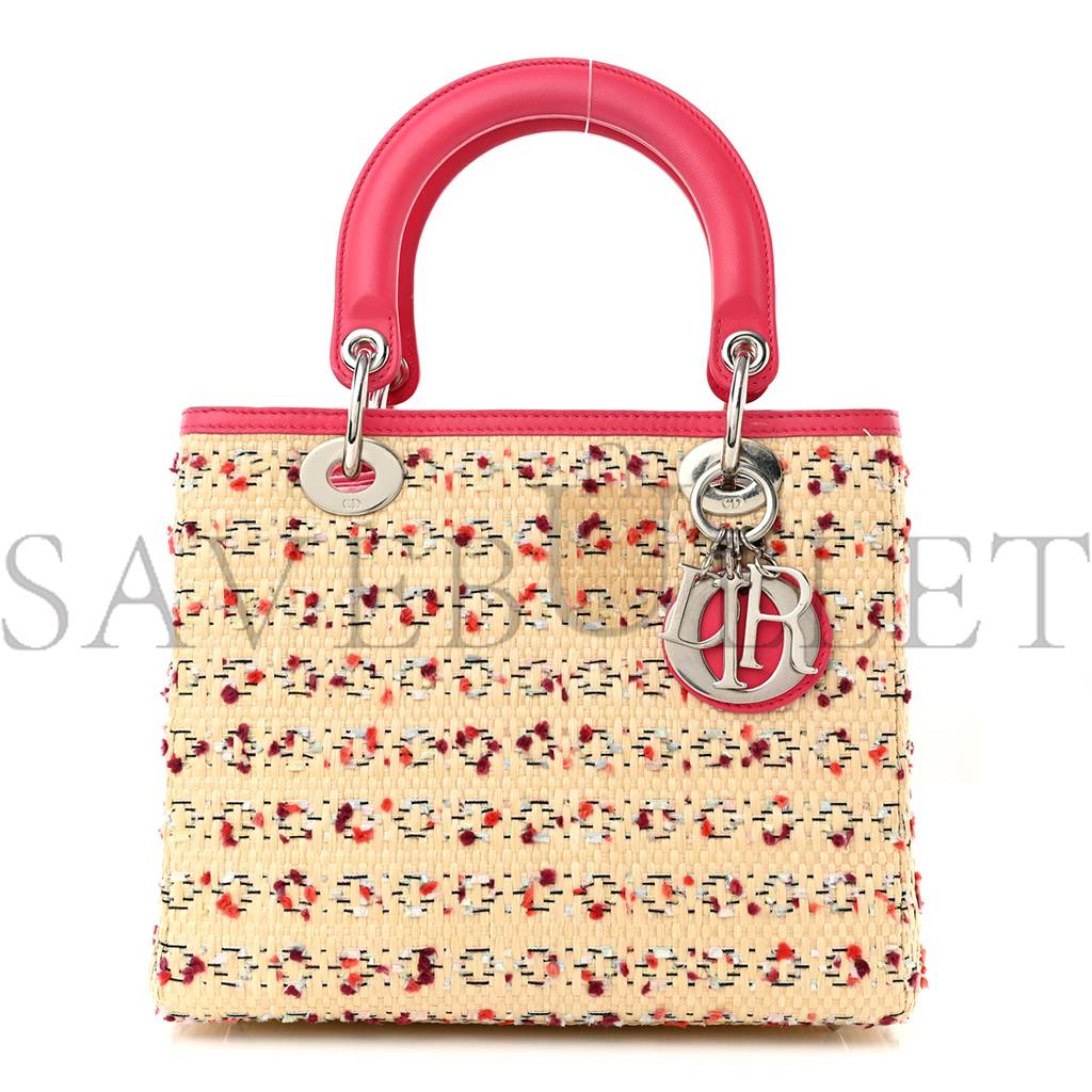 DIOR RAFFIA TWEED MEDIUM LADY DIOR PINK BEIGE (24*20*12.1cm)