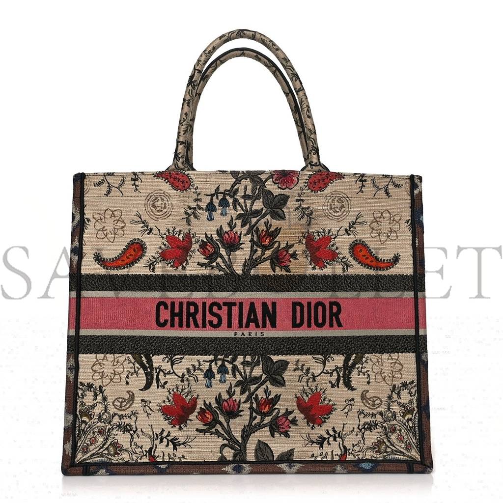 DIOR CANVAS EMBROIDERED LARGE BRODERIE DIOR FLOWERS BOOK TOTE MULTICOLOR (42*34*17.8cm)