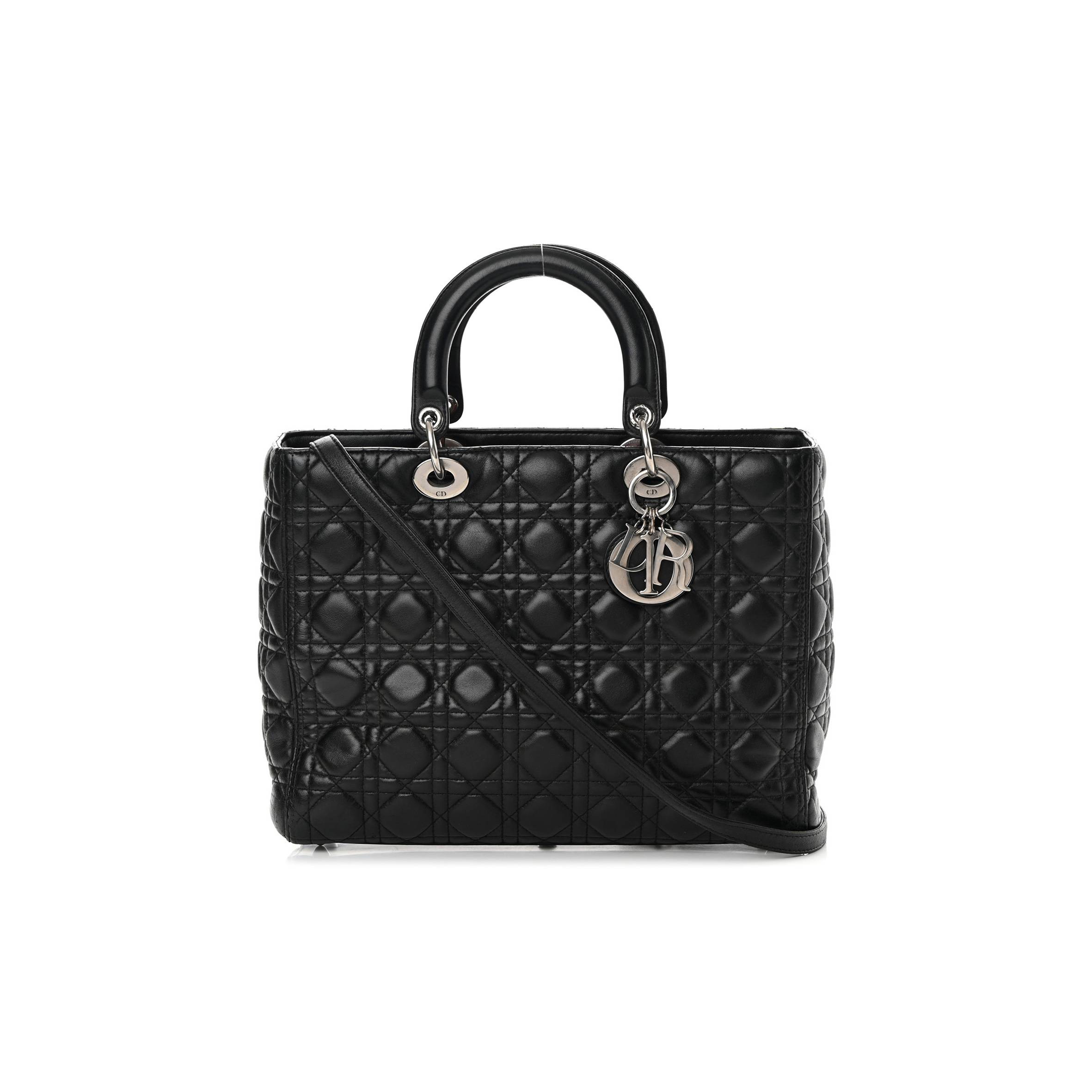 DIOR LAMBSKIN CANNAGE LARGE LADY DIOR BLACK (31*25*12.1cm)