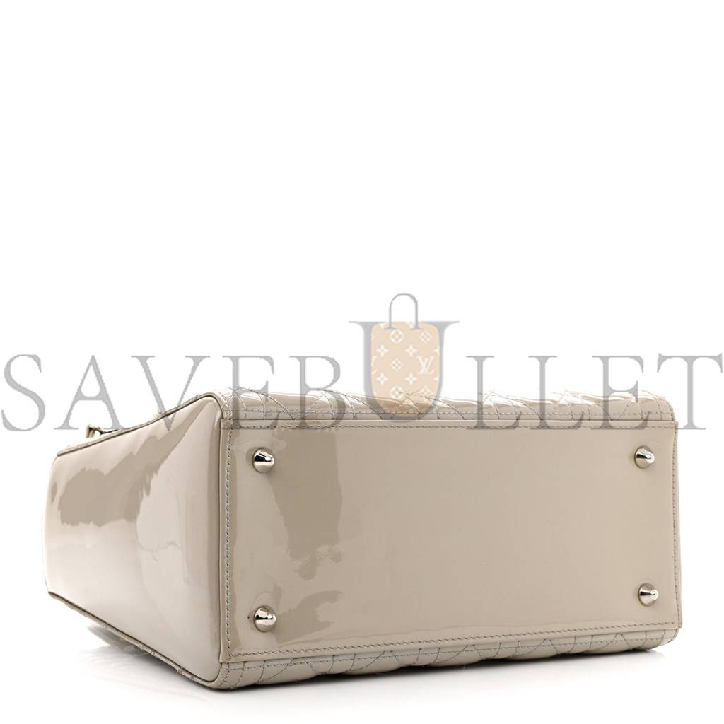 DIOR PEARLIZED PATENT CANNAGE MEDIUM LADY DIOR GREY (23*20*11.4cm)