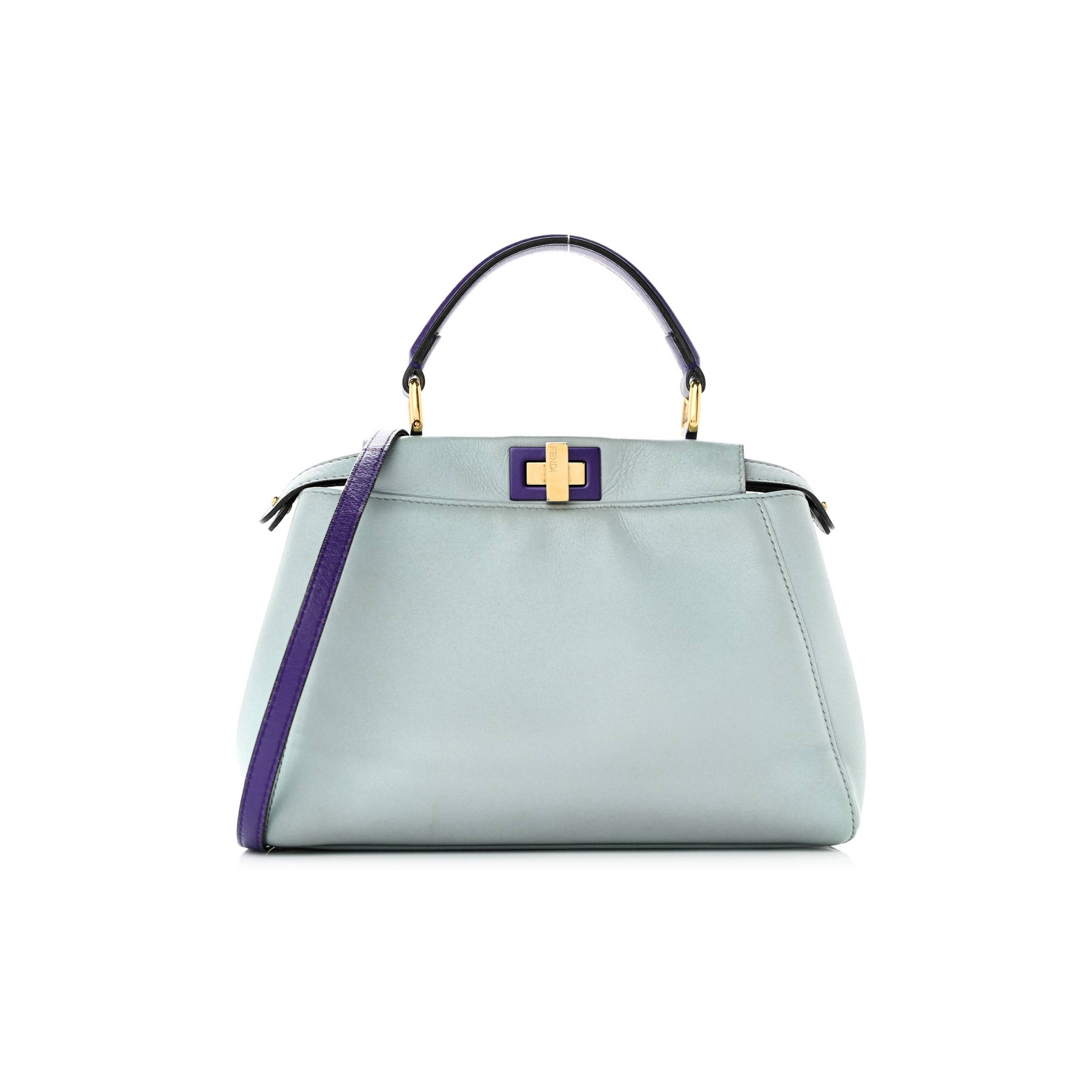 FENDI NAPPA COLORBLOCK MINI PEEKABOO ICONIC SATCHEL POLVERE PURPLE RAIN RUBY (23*17*11cm)